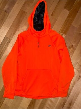 Russell Athletic Bright Orange Hooded Fleece Pullover L